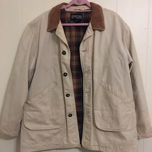 Lands End Men Off White Cotton Barn Jacket Size Large 42-44
